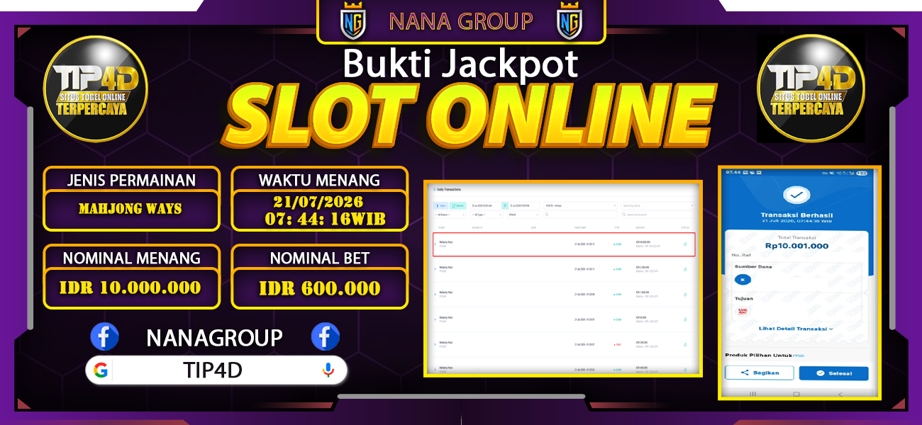 Bukti Kemenangan Besar Dibayar lunas Member TIP4D RP 10.000.000, 21 Juli 2026