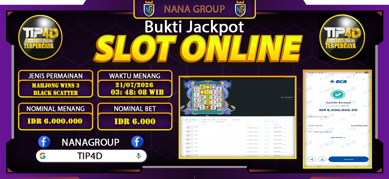 Bukti Kemenangan Besar Dibayar lunas Member TIP4D RP 6.000.000, 21 Juli 2026