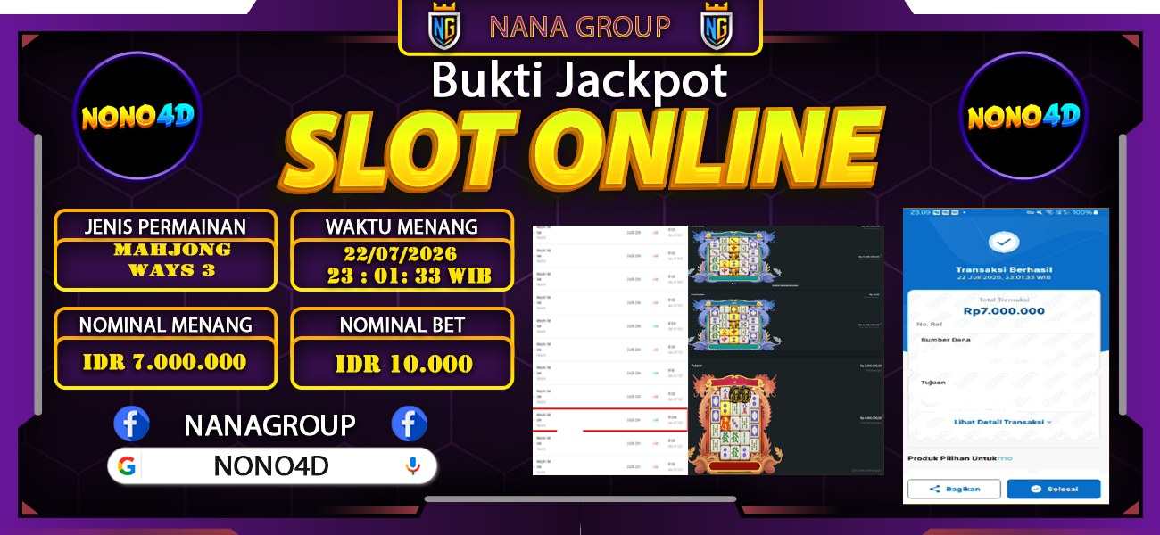 Bukti Kemenangan Besar Dibayar lunas Member NONO4D RP 7.000.000, 22 Juli 2026